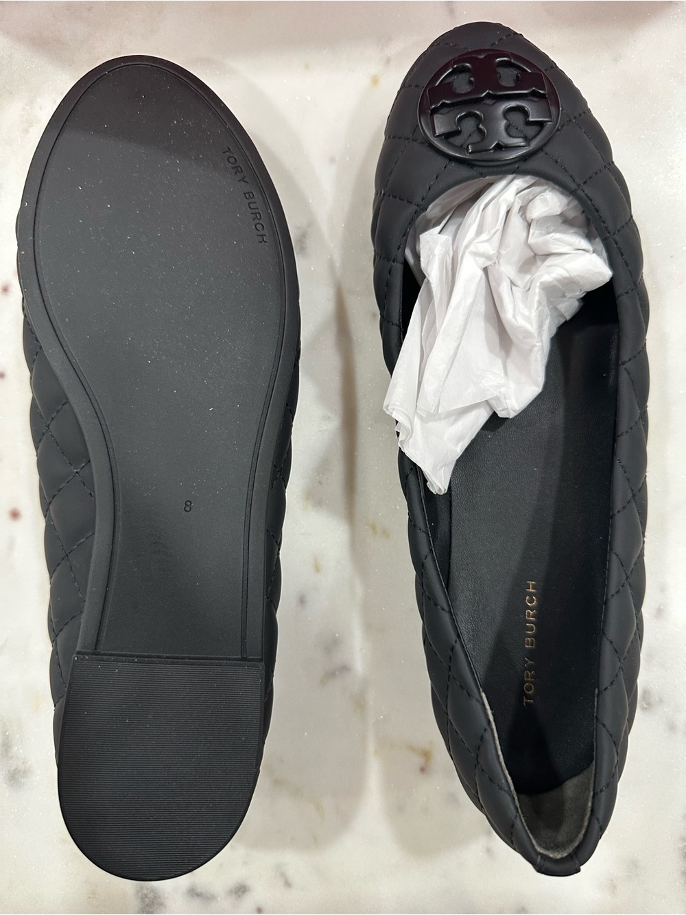 Tory Burch Black Quilted Logo Ballet Flats - Picture 4 of 5